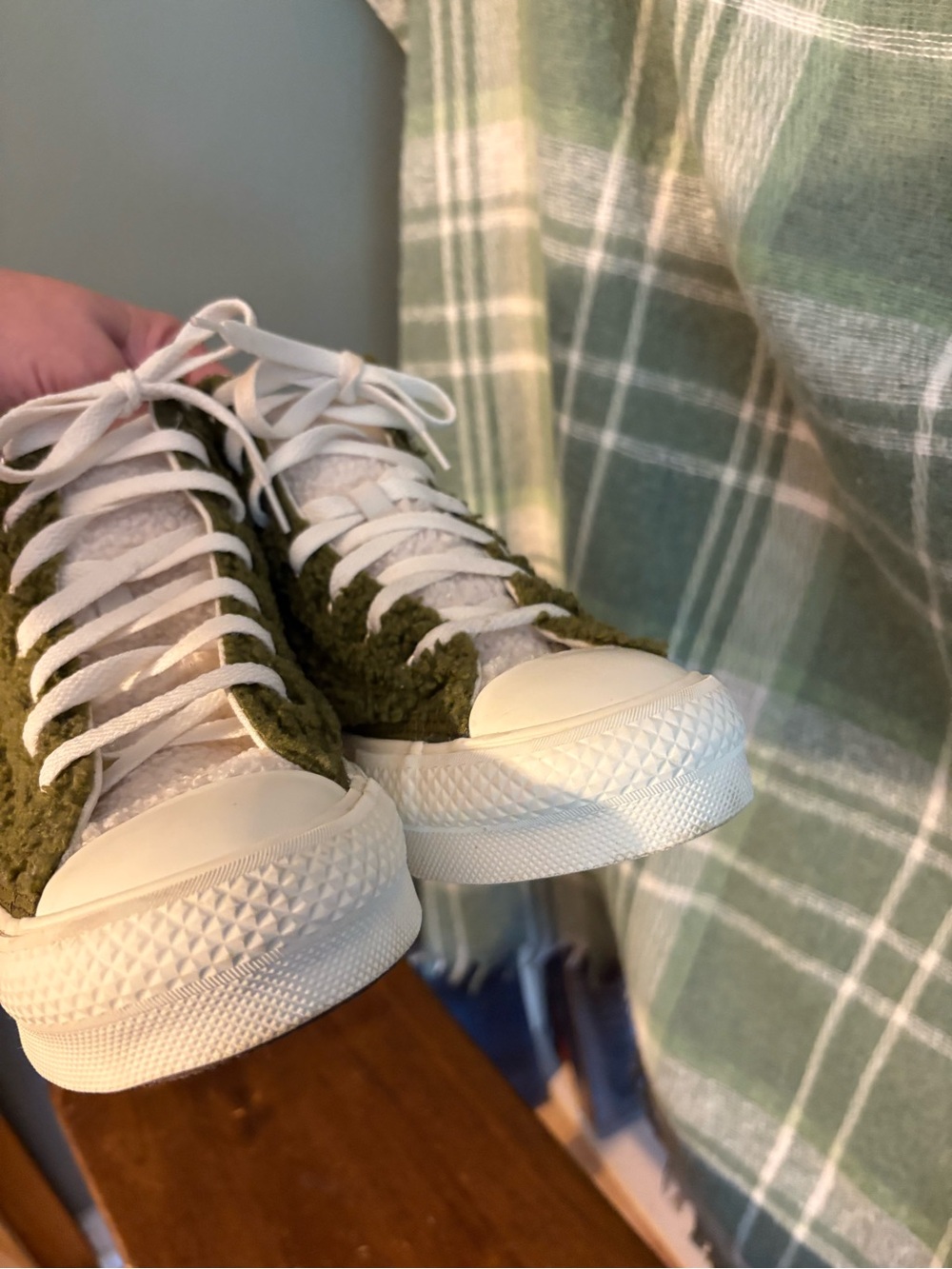 Converse Olive Green Sherpa High-Top Sneakers with Cream Accents - Picture 7 of 9